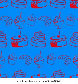 Pattern. Background texture. cakes, ice cream, coffee, croissant.