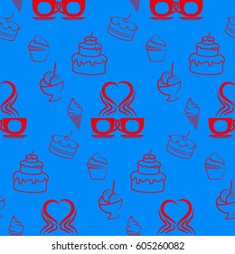Pattern. Background texture. cakes, ice cream, coffee, croissant.