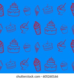 Pattern. Background texture. cakes, ice cream, coffee, croissant.