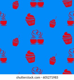 Pattern. Background texture. cakes, ice cream, coffee, croissant.