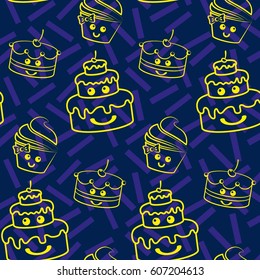 Pattern. Background texture. cakes, ice cream, coffee, croissant.