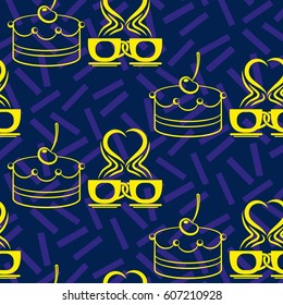 Pattern. Background texture. cakes, ice cream, coffee, croissant.