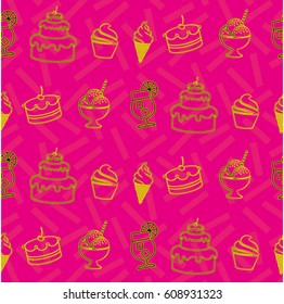 Pattern. Background texture. cakes, ice cream, coffee, croissant.