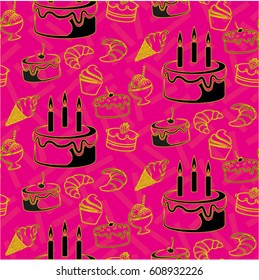 Pattern. Background texture. cakes, ice cream, croissant.
