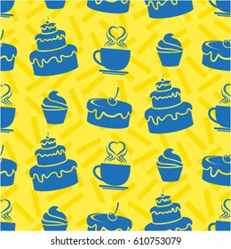 Pattern. Background texture. cakes, ice cream, coffee, croissant.