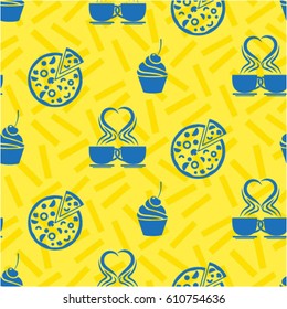 Pattern. Background texture. cakes, ice cream, coffee, croissant.