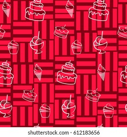 Pattern. Background texture. cakes, ice cream, coffee, croissant.