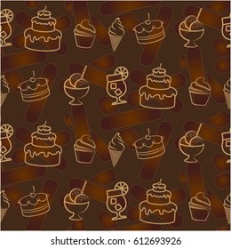 Pattern. Background texture. cakes, ice cream, coffee.