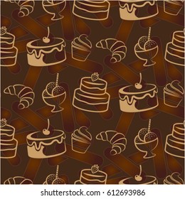 Pattern. Background texture. cakes, ice cream, coffee, croissant.