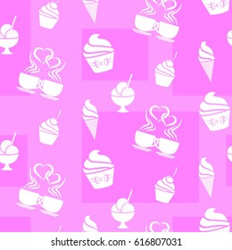 Pattern. Background texture. cakes, ice cream, coffee, croissant.
