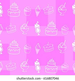Pattern. Background texture. cakes, ice cream, coffee, croissant.