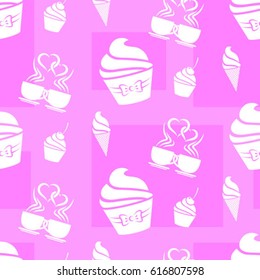 Pattern. Background texture. cakes, ice cream, coffee, croissant.