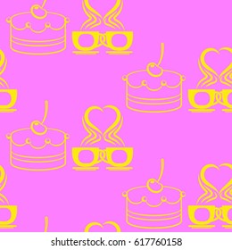Pattern. Background texture. cakes, ice cream, coffee, croissant.