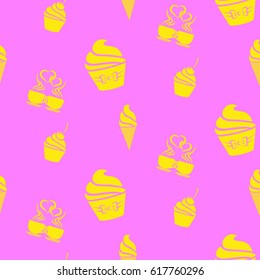 Pattern. Background texture. cakes, ice cream, coffee, croissant.