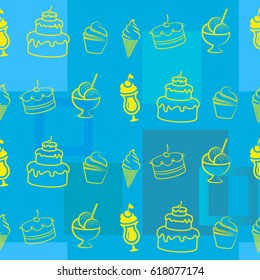 Pattern. Background texture. cakes, ice cream, coffee, croissant.
