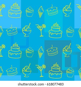 Pattern. Background texture. cakes, ice cream, coffee, croissant.