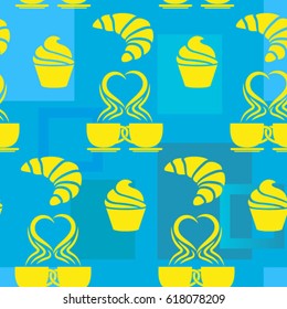 Pattern. Background texture. cakes, ice cream, coffee, croissant.