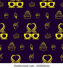 Pattern. Background texture. cakes, ice cream, coffee, croissant.