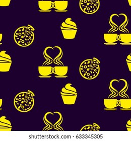 Pattern. Background texture. cakes, ice cream, coffee, croissant.