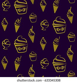 Pattern. Background texture. cakes, ice cream, coffee, croissant.