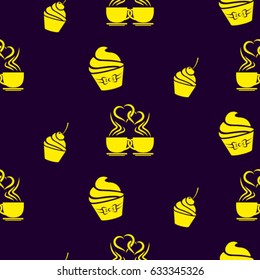 Pattern. Background texture. cakes, ice cream, coffee, croissant.