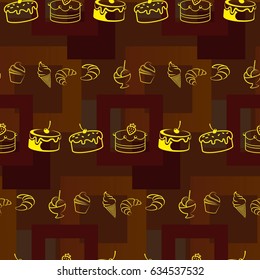 Pattern. Background texture. cakes, ice cream, coffee, croissant.