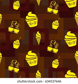 Pattern. Background texture. cakes, ice cream, coffee, croissant.
