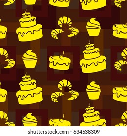 Pattern. Background texture. cakes, ice cream, coffee, croissant.
