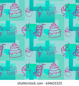 Pattern. Background texture. cakes, ice cream, coffee, croissant.