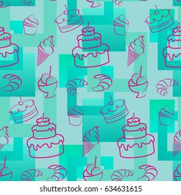 Pattern. Background texture. cakes, ice cream, croissant.