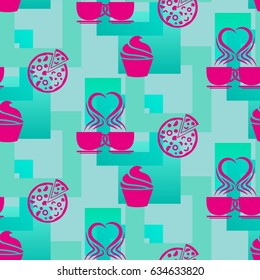 Pattern. Background texture. cakes, ice cream, coffee, croissant.