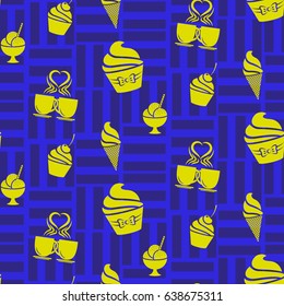 Pattern. Background texture. cakes, ice cream, coffee, croissant.