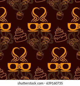 Pattern. Background texture. cakes, ice cream, coffee, croissant.