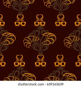 Pattern. Background texture. cakes, ice cream, coffee, croissant.