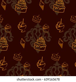 Pattern. Background texture. cakes, ice cream, coffee, croissant.