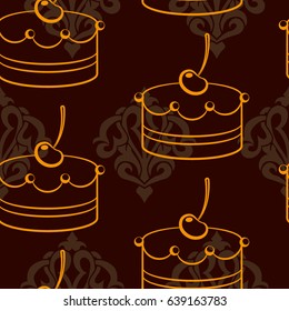 Pattern. Background texture. cakes, ice cream, coffee, croissant.