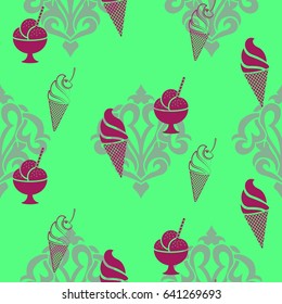 Pattern. Background texture. cakes, ice cream, coffee, croissant.
