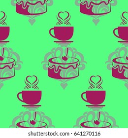 Pattern. Background texture. cakes, ice cream, coffee, croissant.