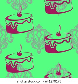 Pattern. Background texture. cakes, ice cream, coffee, croissant.