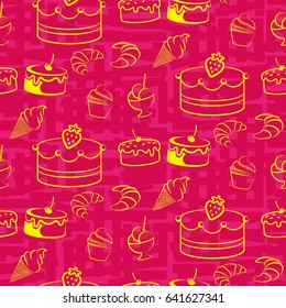 Pattern. Background texture. cakes, ice cream, coffee, croissant.
