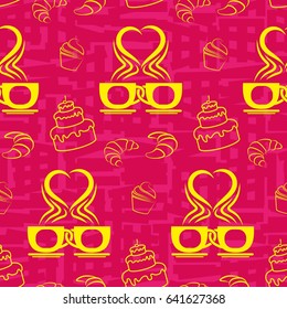 Pattern. Background texture. cakes, ice cream, coffee, croissant.