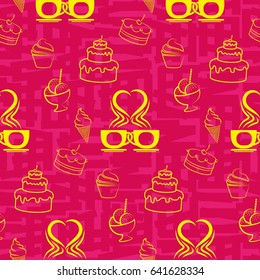 Pattern. Background texture. cakes, ice cream, coffee, croissant.
