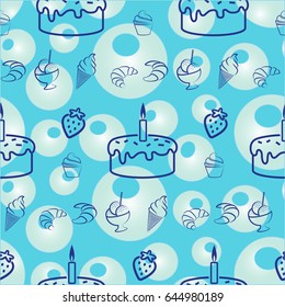 Pattern. Background texture. cakes, ice cream, croissant.