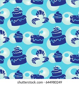 Pattern. Background texture. cakes, ice cream, croissant.