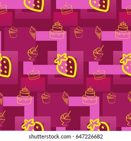 Pattern. Background texture. cakes, ice cream, coffee, croissant.