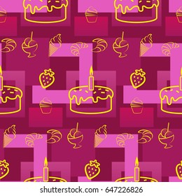 Pattern. Background texture. cakes, ice cream, coffee, croissant.