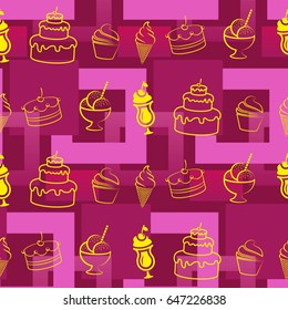 Pattern. Background texture. cakes, ice cream, coffee, croissant.