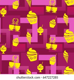 Pattern. Background texture. cakes, ice cream, coffee, croissant.