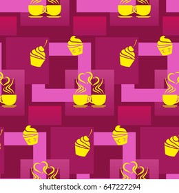 Pattern. Background texture. cakes, ice cream, coffee, croissant.