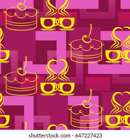 Pattern. Background texture. cakes, ice cream, coffee, croissant.
